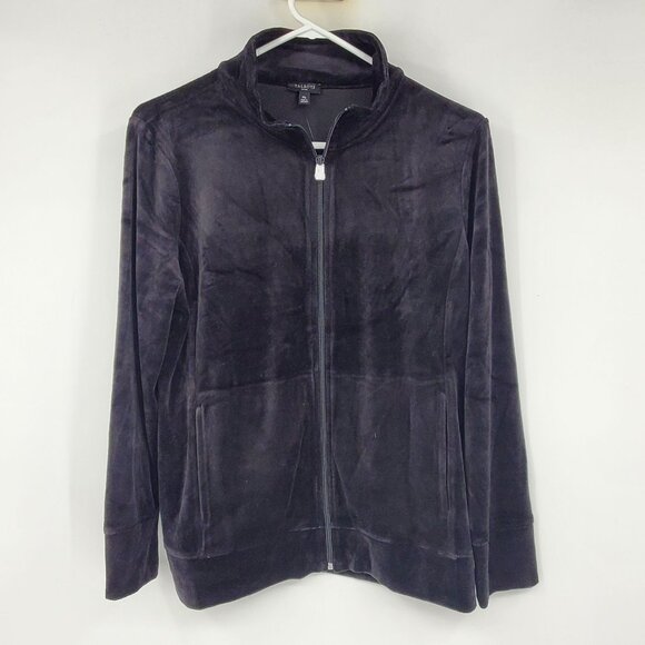 NWT Talbots Black Velour Zip Up Women's Track Style Jacket Size Medium Petite - Picture 1 of 6